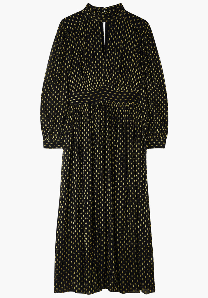 Black dress with gold spots best sale