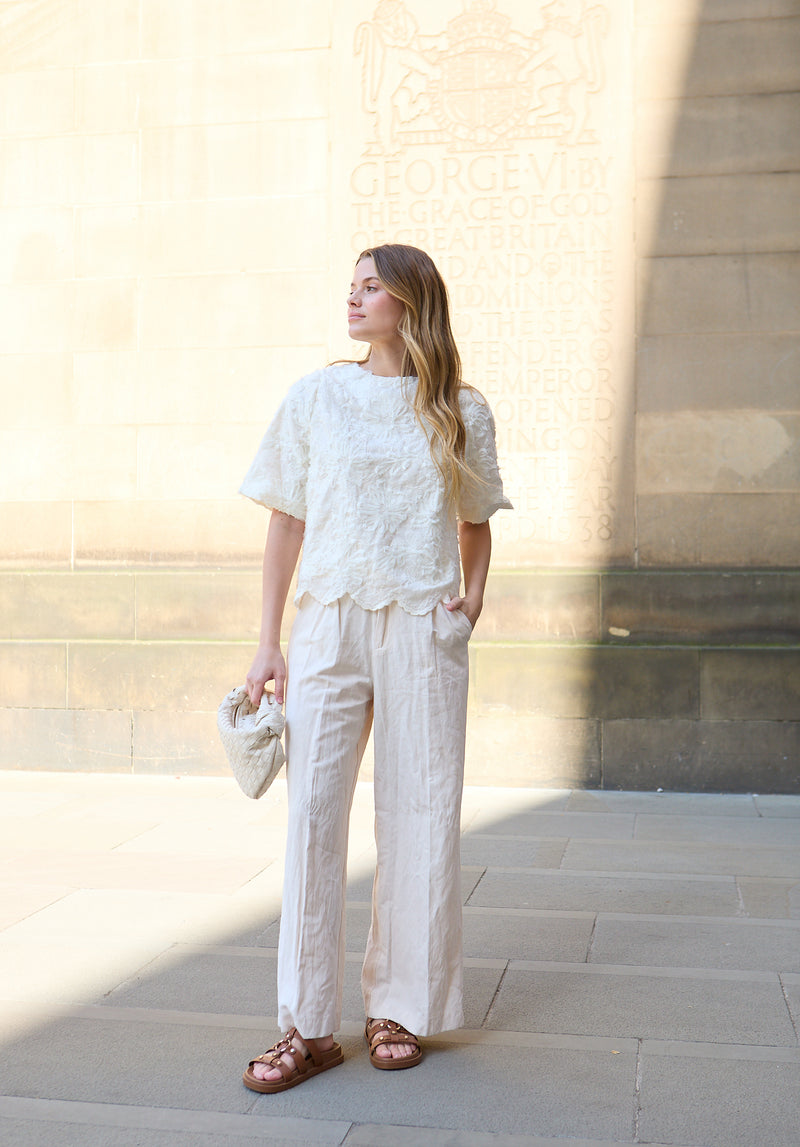 Lotus Ribbon Work Scallop Hem Top In Cream - image 2