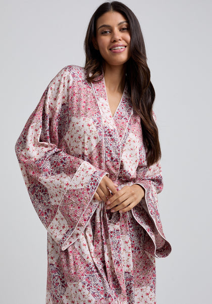 Corina Aster Patchwork Robe in Pink