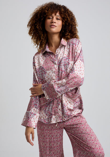 Evie Aster Patchwork Pyjama Set in Pink