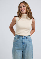 Alexia Roll Neck Sleeveless Knit Top In Cream