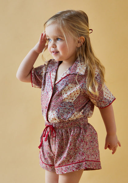 Girls Vintage Printed Pyjama Set with piping detail 