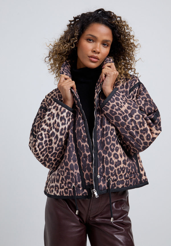 Amanda Quilted Leopard Print Jacket In Brown