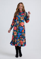 Sophie Tiered Hem Floral Print Midi Dress In Multi