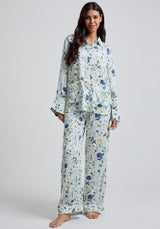 Evie Long Sleeve Pressed Floral Print Pyjama Set In Blue