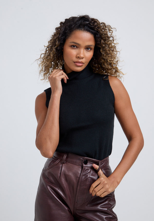 Alexia Roll Neck Knit Top In Black