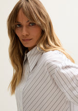 womens Double Placket Stripe Shirt In White -4