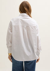 womens Double Placket Stripe Shirt In White -5