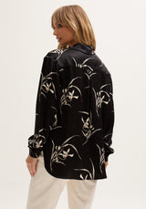 womens Large Floral Print satin Shirt In Black - 5