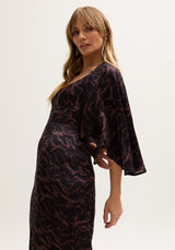 Lydia Angel Sleeve Midnight Tiger Print Maxi Dress In Brown