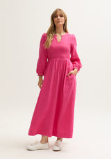 Paulina Shirred Bodice Maxi Dress In Pink