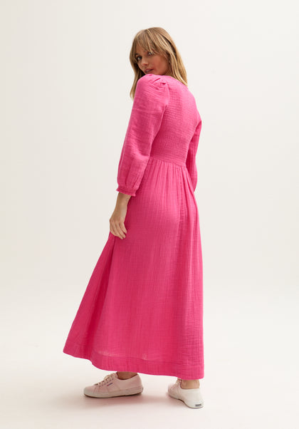 Paulina Shirred Bodice Maxi Dress In Pink