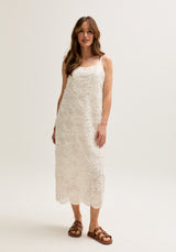 womens Spaghetti Strap lace Midi Dress In Cream - 3