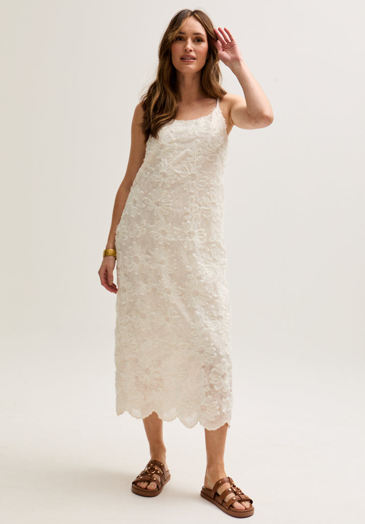 womens Spaghetti Strap lace Midi Dress In Cream - 1