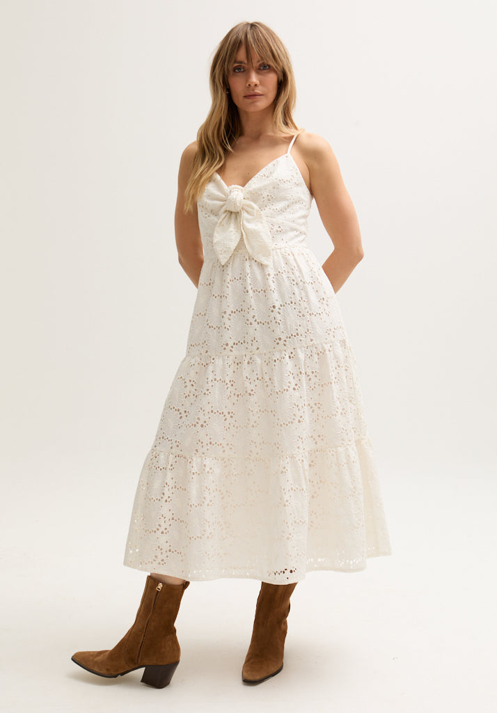 Onita Tiered Broderie Anglaise Maxi Dress In White