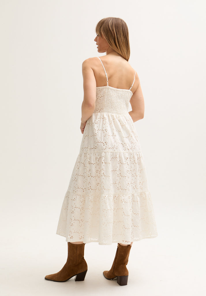 Onita Tiered Broderie Anglaise Maxi Dress In White