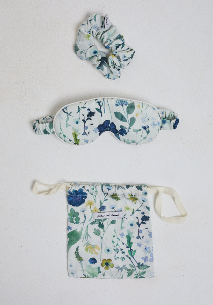 Ella Pressed Floral Blue Eyemask Scrunchie Set