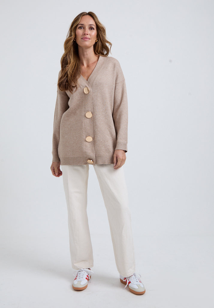 Audrey Oversized Cardigan In Cream With Gold Buttons