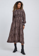 Elsie Big Cat Midi Dress in Brown