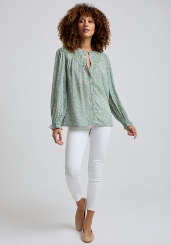 Fearne Cutwork Detail Dove Print Blouse In Green