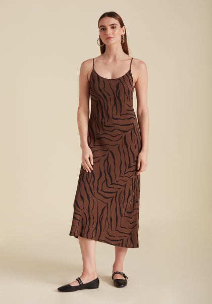 Roxy Tiger Midi Dress in Brown