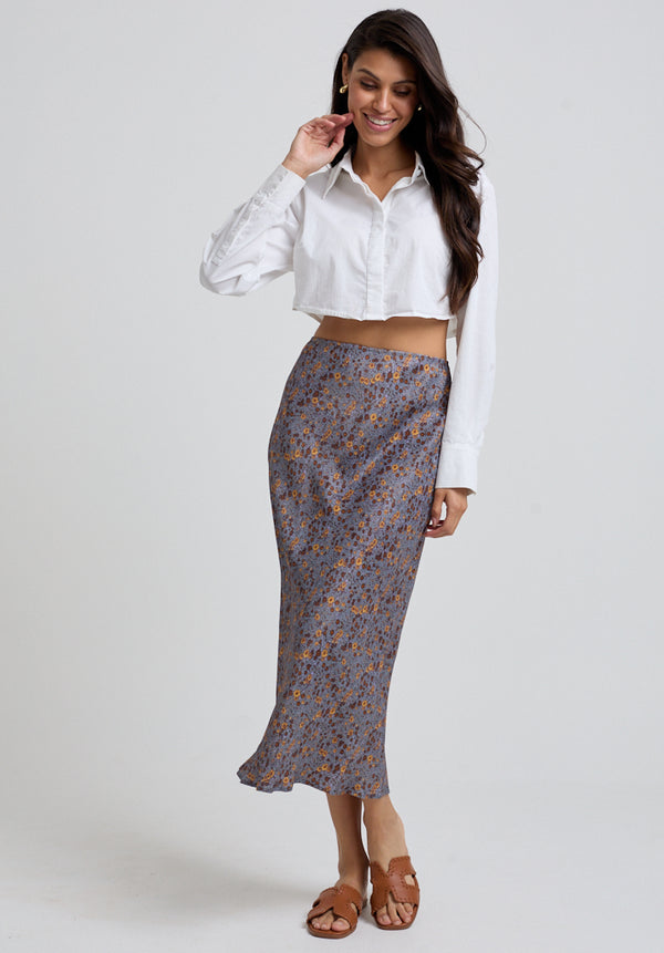 Poppy Aster Midi Skirt in Grey