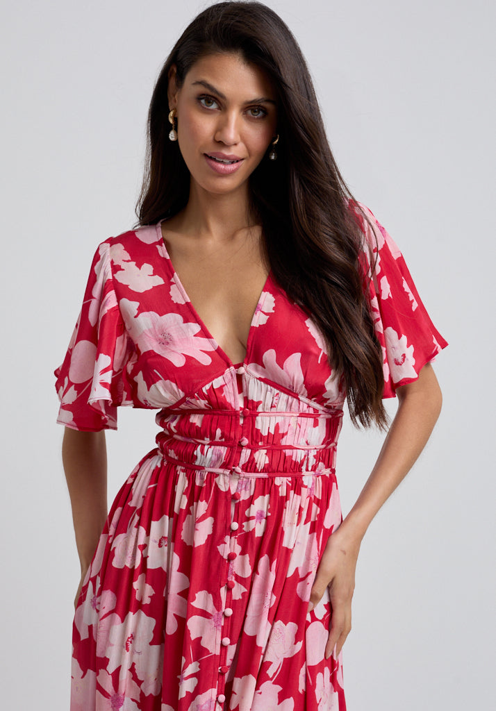 Savannah Secret Garden Midi Dress in Red | Dresses – Lily and Lionel ...