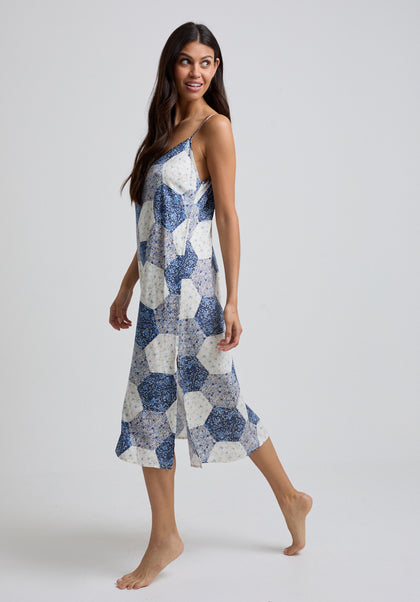 Rosie Aster Patchwork Nightie in Blue