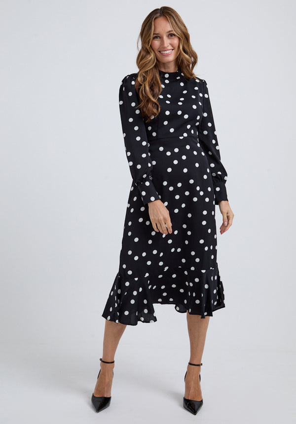 Sophie Polka Dot Midi Dress In Black