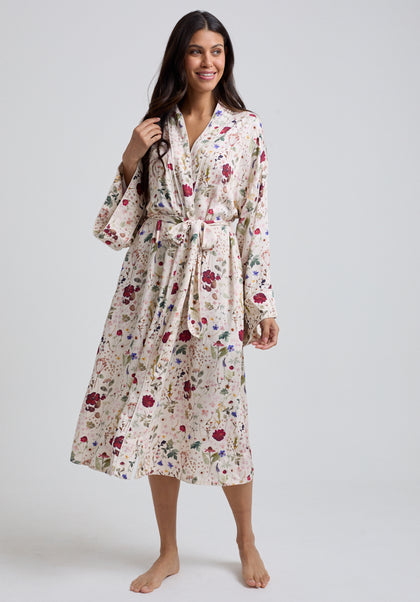 Corina Pressed Floral Robe in Cream