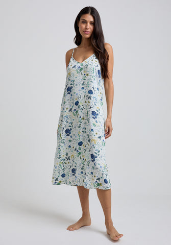 Rosie V-Neck Pressed Floral Print Nightie In Blue