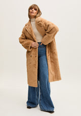 Emma Longline Faux Fur Coat In Brown