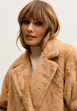 Emma Longline Faux Fur Coat In Brown