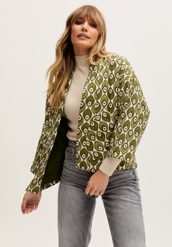 Gaia Quilted Peacock Print Jacket In Green