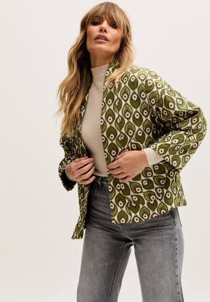 Gaia Quilted Peacock Print Jacket In Green