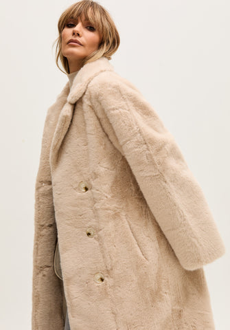 Emma Longline Faux Fur Coat In Cream