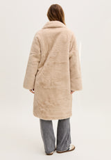 Emma Longline Faux Fur Coat In Cream