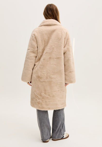 Emma Longline Faux Fur Coat In Cream