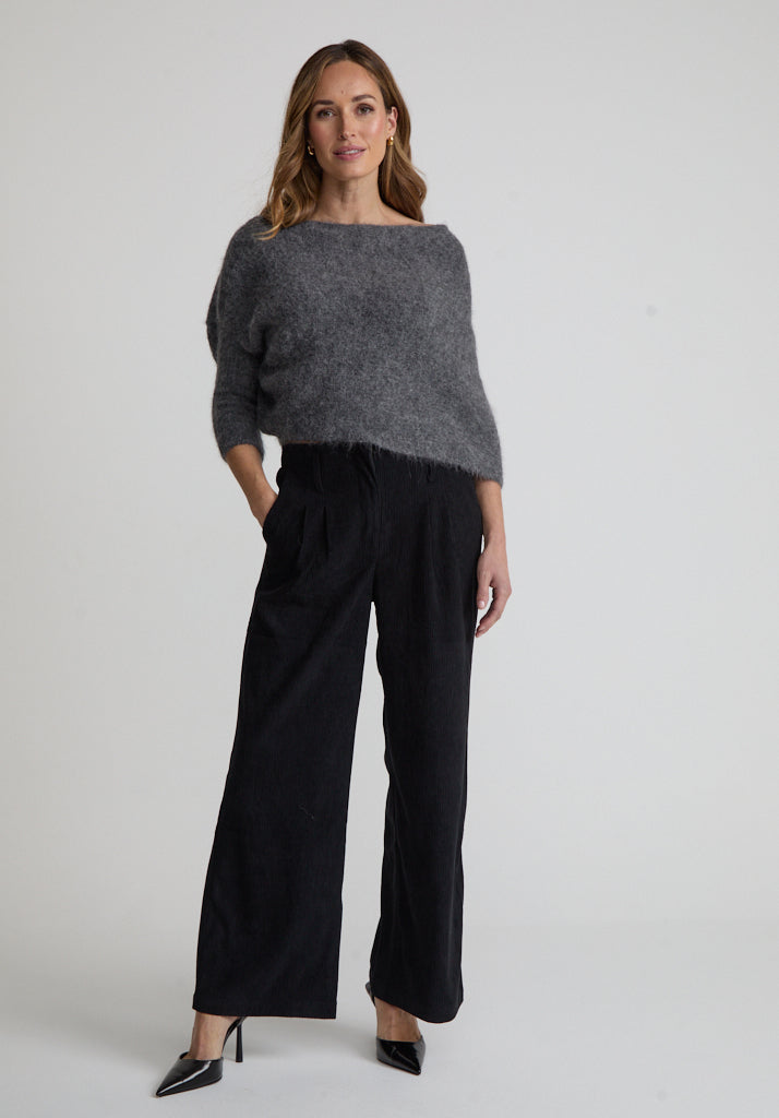 Catherine Wide Leg Corduroy Trouser In Black