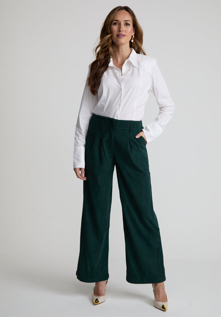 Catherine Wide Leg Corduroy Trouser In Green