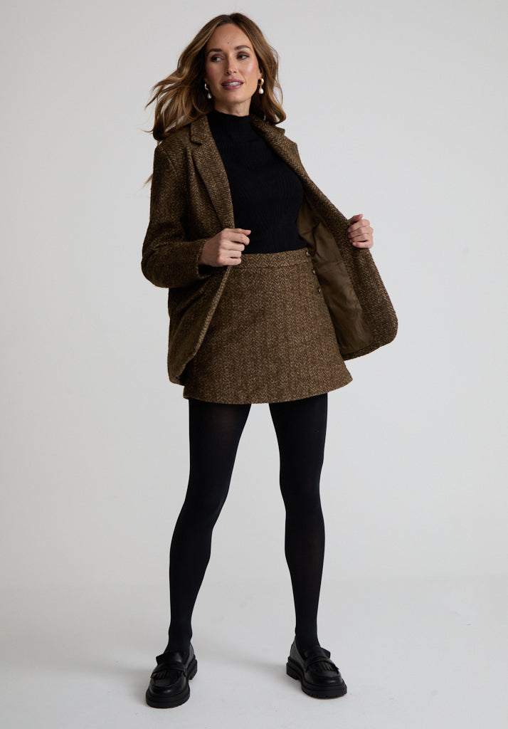 Harriet Tweed Tailored Blazer In Khaki