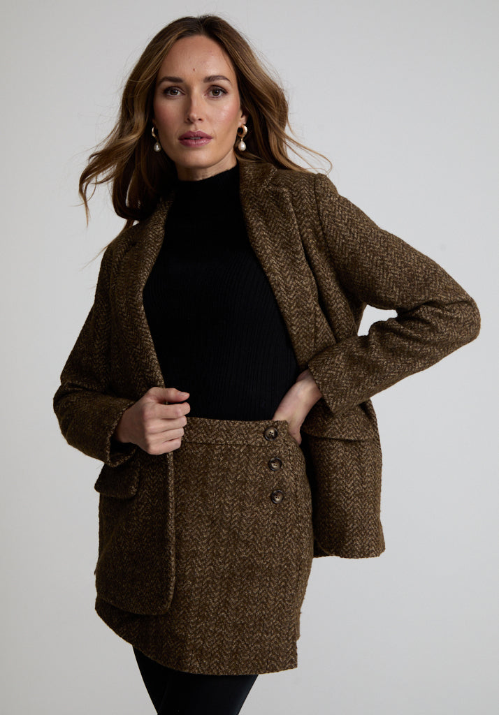 Harriet Tweed Tailored Blazer In Khaki