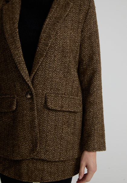 Harriet Tweed Tailored Blazer In Khaki