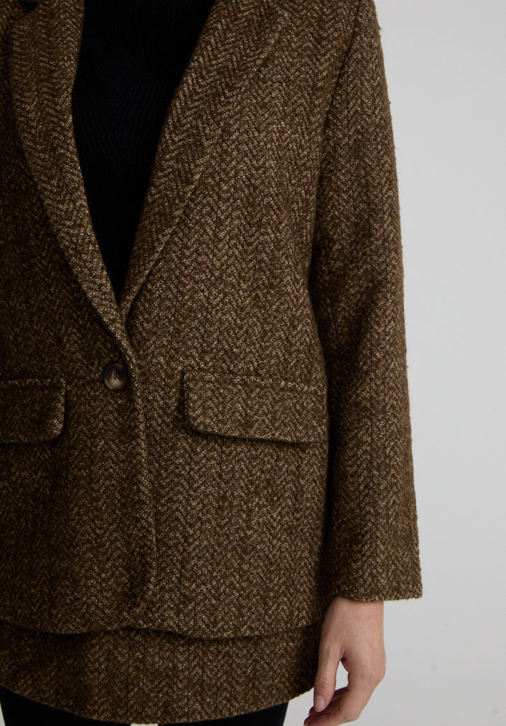 Harriet Tweed Tailored Blazer In Khaki