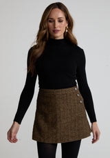 Harriet Flared Tweed Mini Skirt In Khaki