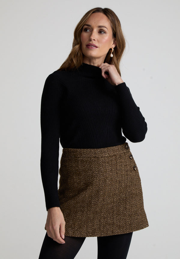 Harriet Flared Tweed Mini Skirt In Khaki