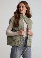 Evelyn Quilted High Neck Gilet In Khaki