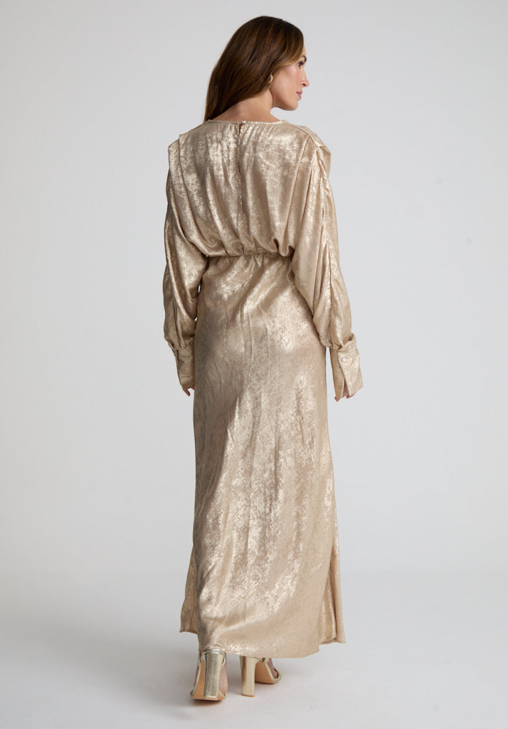 Paloma Metallic V-Neck Maxi Dress In Gold