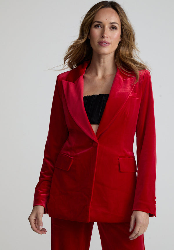 Sienna Tailored Velvet Blazer In Red