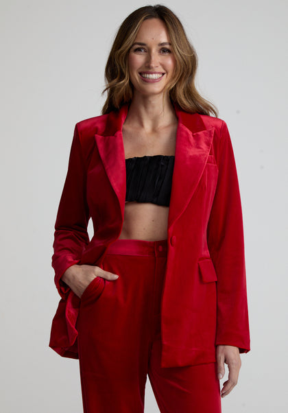 Sienna Straight Leg Velvet Trouser In Red